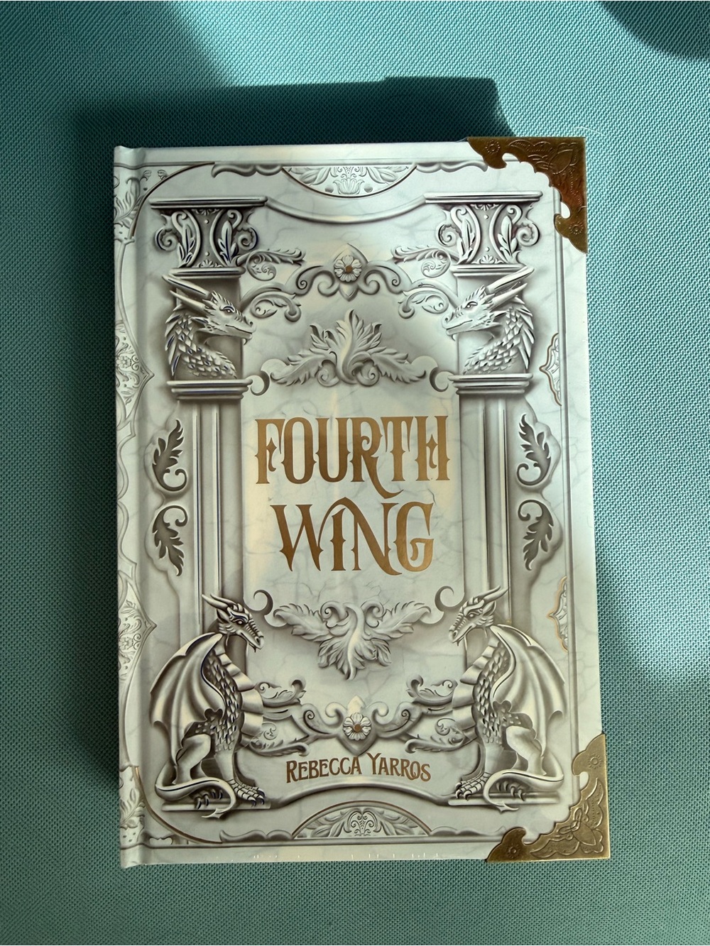 Fourth Wing Hardcover Book by Rebecca Yarros - White & Gold Cover